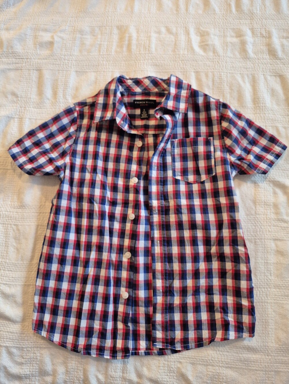 French Toast boys size 6 red blue white plaid short sleeve button up shirt VGUC